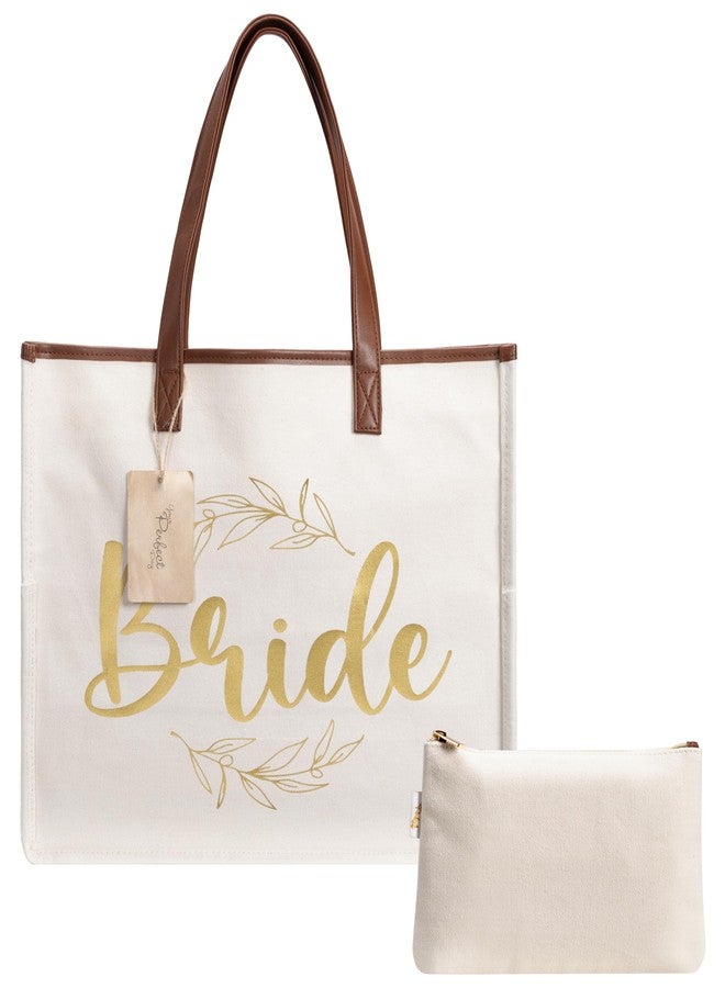 Your Perfect Day Bride Bag - Large Bridal Mrs Bag for Wedding & Honeymoon - With Zip Pocket and Bonus Vanity Case - Durable and Spacious Tote in Cotton Canvas & Vegan Leather, Gold - Image 2